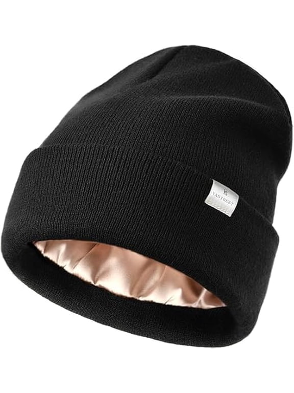 Satin Lined Beanie for Women Reduce Frizz Winter Hats for Women Men Silk Lining Soft Slouchy Warm Cuffed Less Static