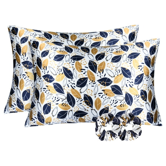 YANIBEST Satin Pillowcase for Hair and Skin Care 2 Pack Silk Pillowcase with Satin Scrunchies Queen Size Pillow Cases Set of 2 -Satin Cooling Pillow Covers with Hidden Zipper Floral Print