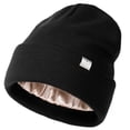 thumbnail image 1 of YANIBEST Womens Saitn Lined Black Knit Beanie Hat Acrylic Winter Hats for Women Men, 1 of 7