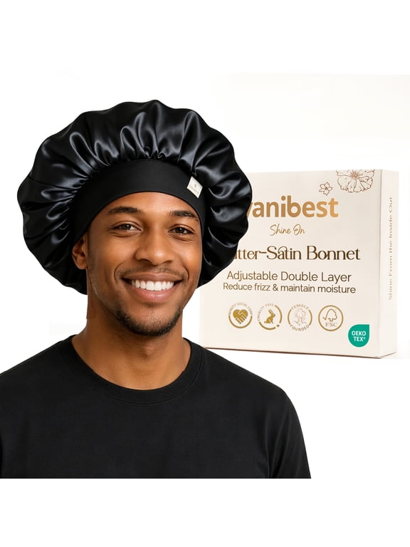 Double Layer Satin Bonnet for Men&Women Reduce Friction Prevent Frizz,Soft Sleep Cap for Natural Curly Hair