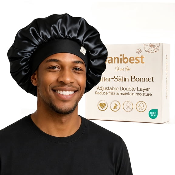 YANIBEST Double Layer Satin Bonnet for Men&Women Reduce Friction Prevent Frizz,Soft Sleep Cap for Natural Curly Hair