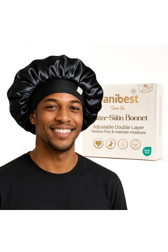 Double Layer Satin Bonnet for Men&Women Reduce Friction Prevent Frizz,Soft Sleep Cap for Natural Curly Hair