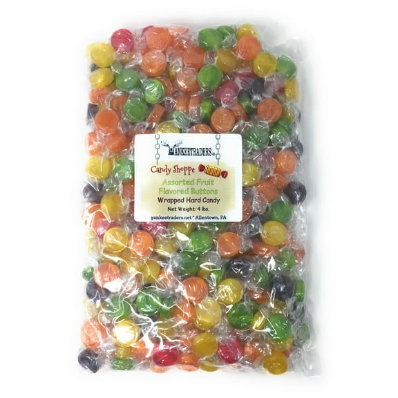 YANKEETRADERS Assorted Fruit Flavored Buttons, Hard Candy - 4 Pound Bulk Bag