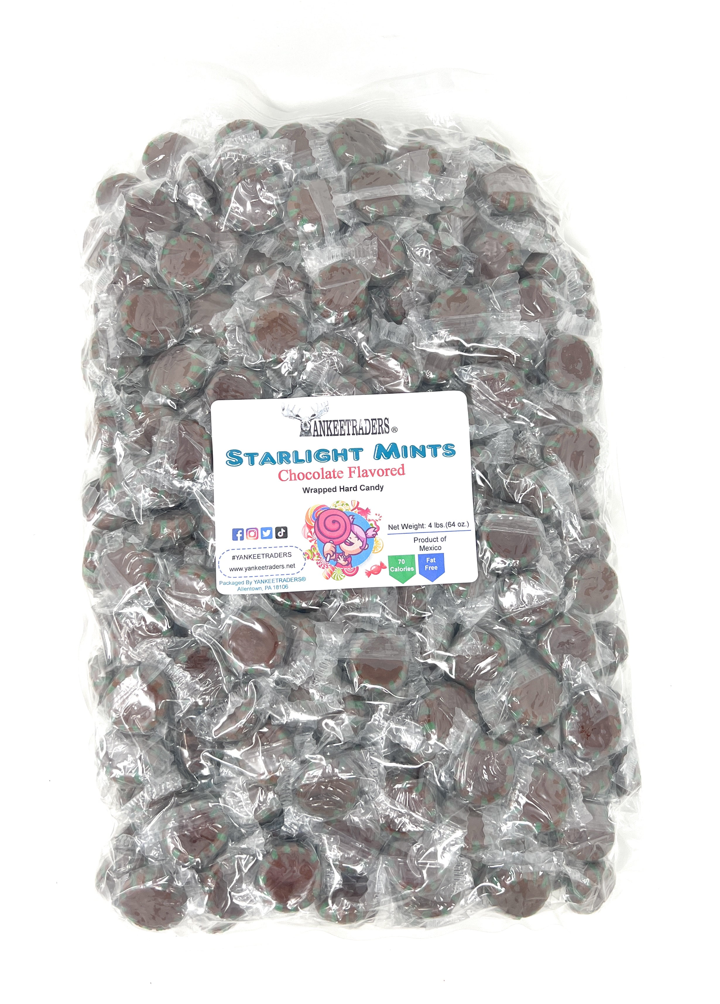 YANKEETRADERS Brand, Chocolate Starlight Mints, Wrapped Candy, 4 lbs.