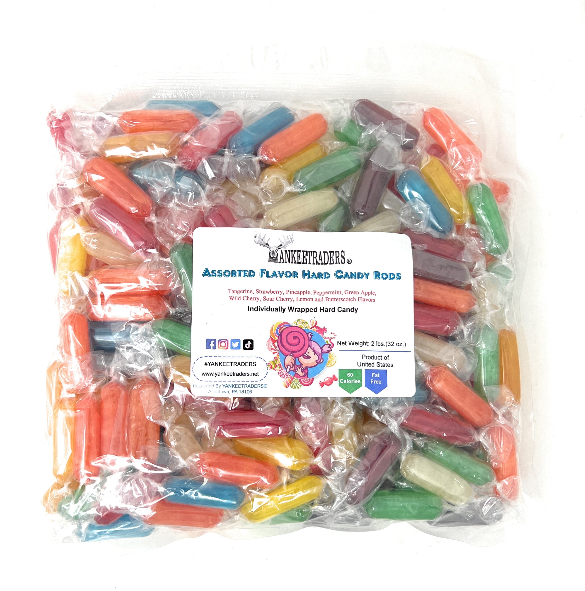 YANKEETRADERS Hard Candy Rods, Assorted Flavors 2 Pounds