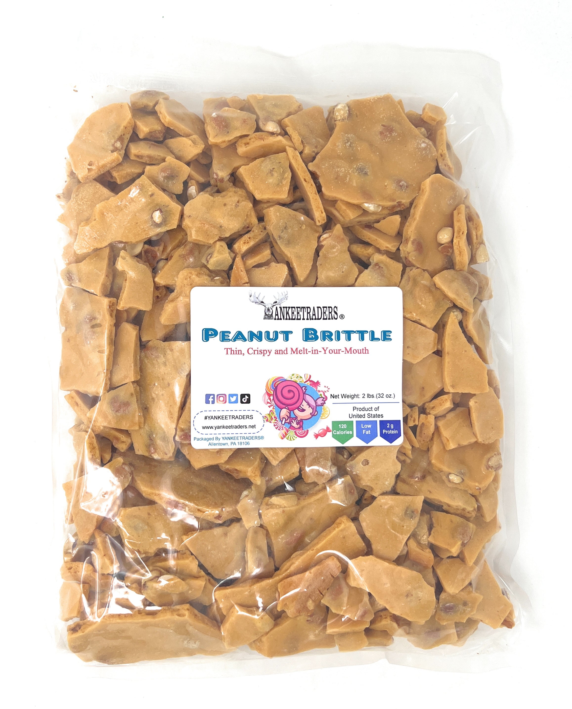 YANKEETRADERS Home Style Peanut Brittle Candy, 2 Pounds