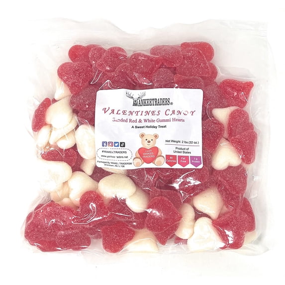 YANKEETRADERS® Sanded Red & White Gummi Valentine's Hearts - 2 lbs.
