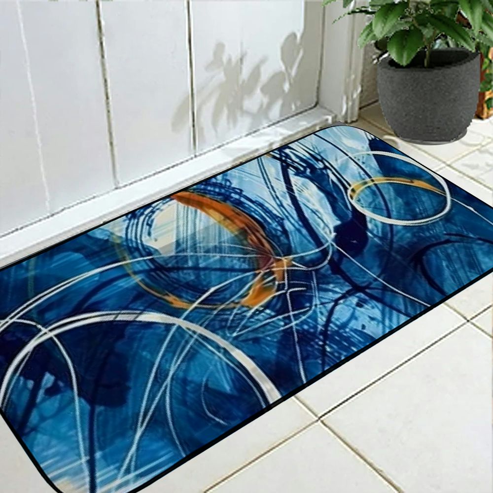 YANMS Circles Lines Abstract Brush Strokes Felt Square Floor Mat Indoor