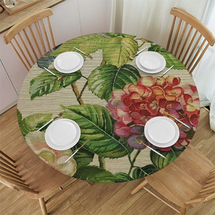 YANMS Flowers Leafy Branch Round Tablecloth 100% Polyester Fiber Full ...