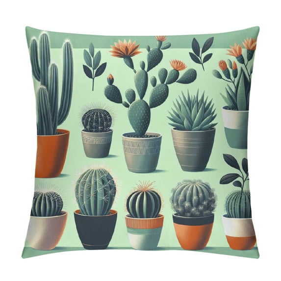 YANMS Succulent Plants Throw Pillow Covers Potted Cactus Western Spring Farmhouse Bedroom Sofa Patio Living Room Cushion Pillowcases White
