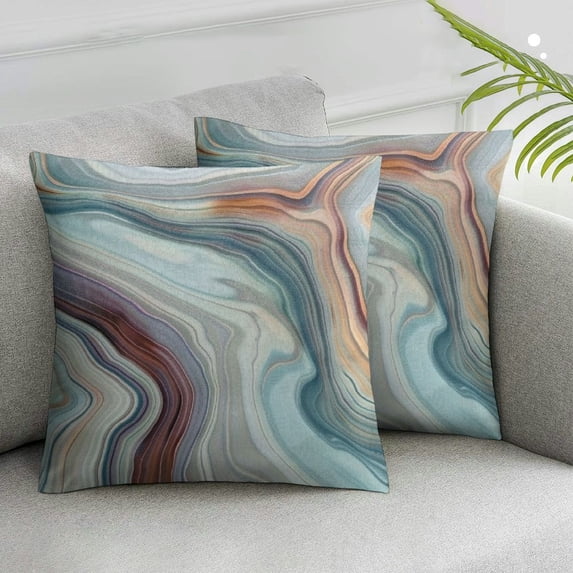 YANMS Throw Pillow Cover Marble White Gray Pattern Abstract Blue Ink Liquid Decorative Pillow Case Home Decor Square Pillowcase,2 pcs White