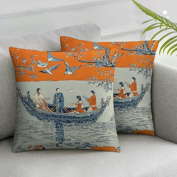 YANMS Traditional Pattern Orange Throw Pillow Covers - Home Decor, Bedroom Bed Outdoor Couch Sofa Pillow Covers,2 pcs() White