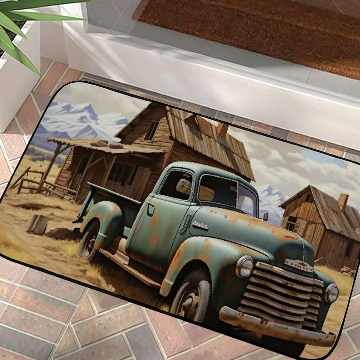 YANMS Truck House Barn Felt Square Floor Mat Outdoor Entrance for Home