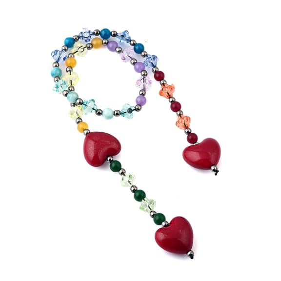 YANONELRY Heart Beaded Charm Chains Bag Pendant - Fashion Y2K Colorful Natural Stone Love Heart Keychain - For Women Lady Handbags Birthday Gift