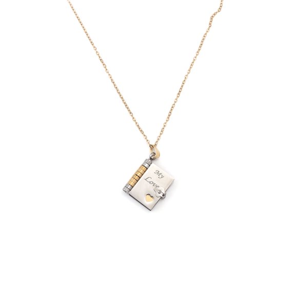 YANONELRY Titanium Steel Openable Engraving Book Locket Necklace Family Emotional Expression Steel Choker Pendant For Women Valentine's Day Birthday Gifts