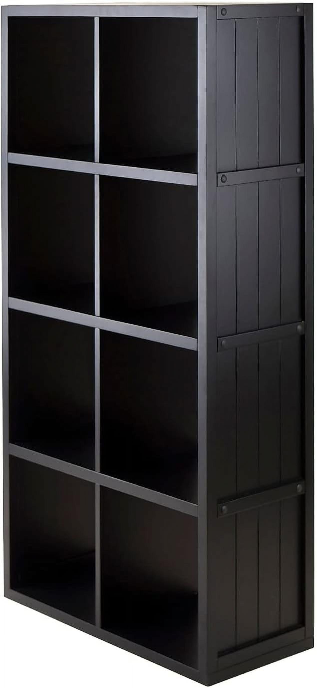 53" Black Wood Transitional 4x2 Cube Shelf with Wainscoting Panels
