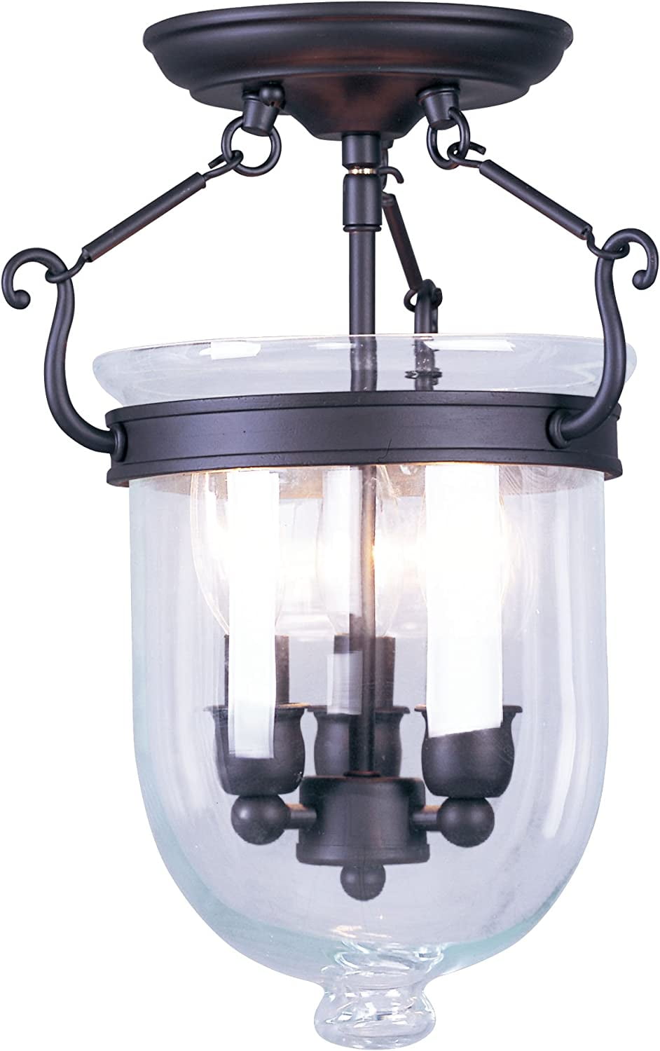 Jefferson Bronze Bell Jar 3-Light Semi-Flush Mount with Clear Glass