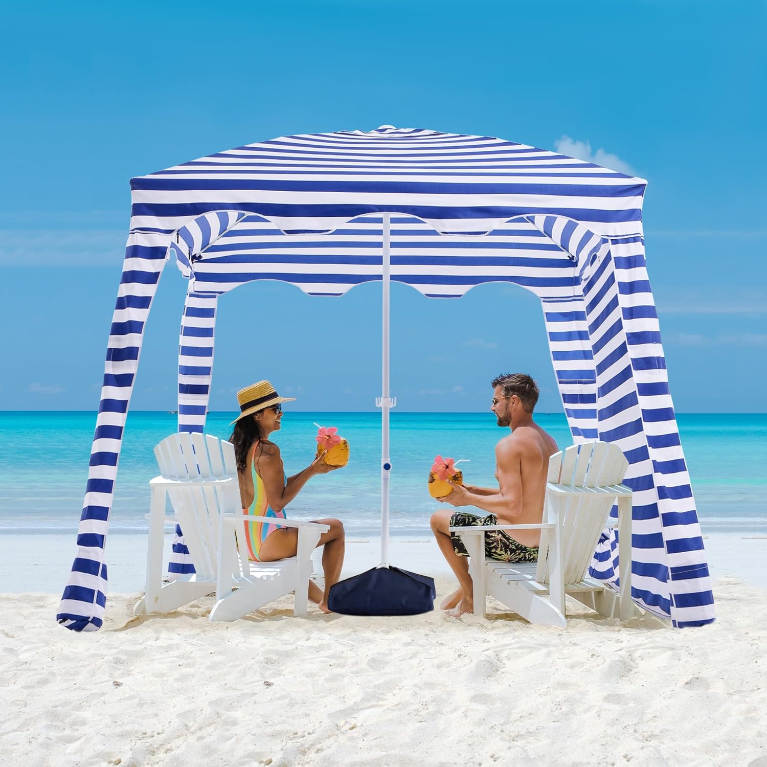 YANRUI 6.5x6.5ft Beach Cabana with Detachable Sand Anchor & Side Wall