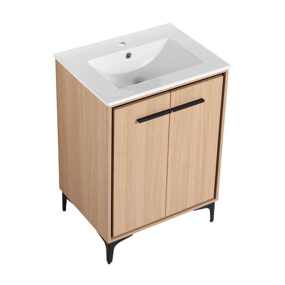 YANSHE 24''/ 30'' Freestanding Bathroom Vanity With Top Sink, Bathroom Storage Cabinet With 2 Soft Closing Doors, Modern Bathroom Storage Cabinet For Home Bathroom Decoration