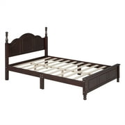 YANSHE Full Size/Queen Size Platform Bed With Retro Headboard, Solid Wood Slats Support Bed Frame For Bedroom, Guest Room, No Box Spring Needed