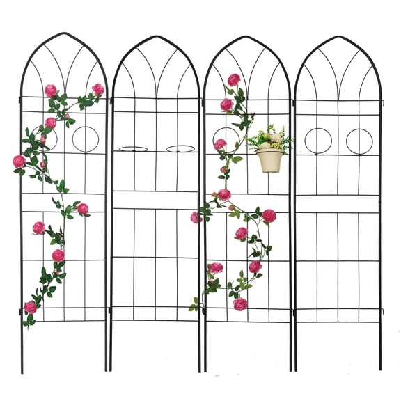YANSHE Garden Trellis Plant Stand Outdoor With 2 Pot Racks Metal Galvanized Pipe Rust-proof Metal Garden Bracket For Climbing Plants