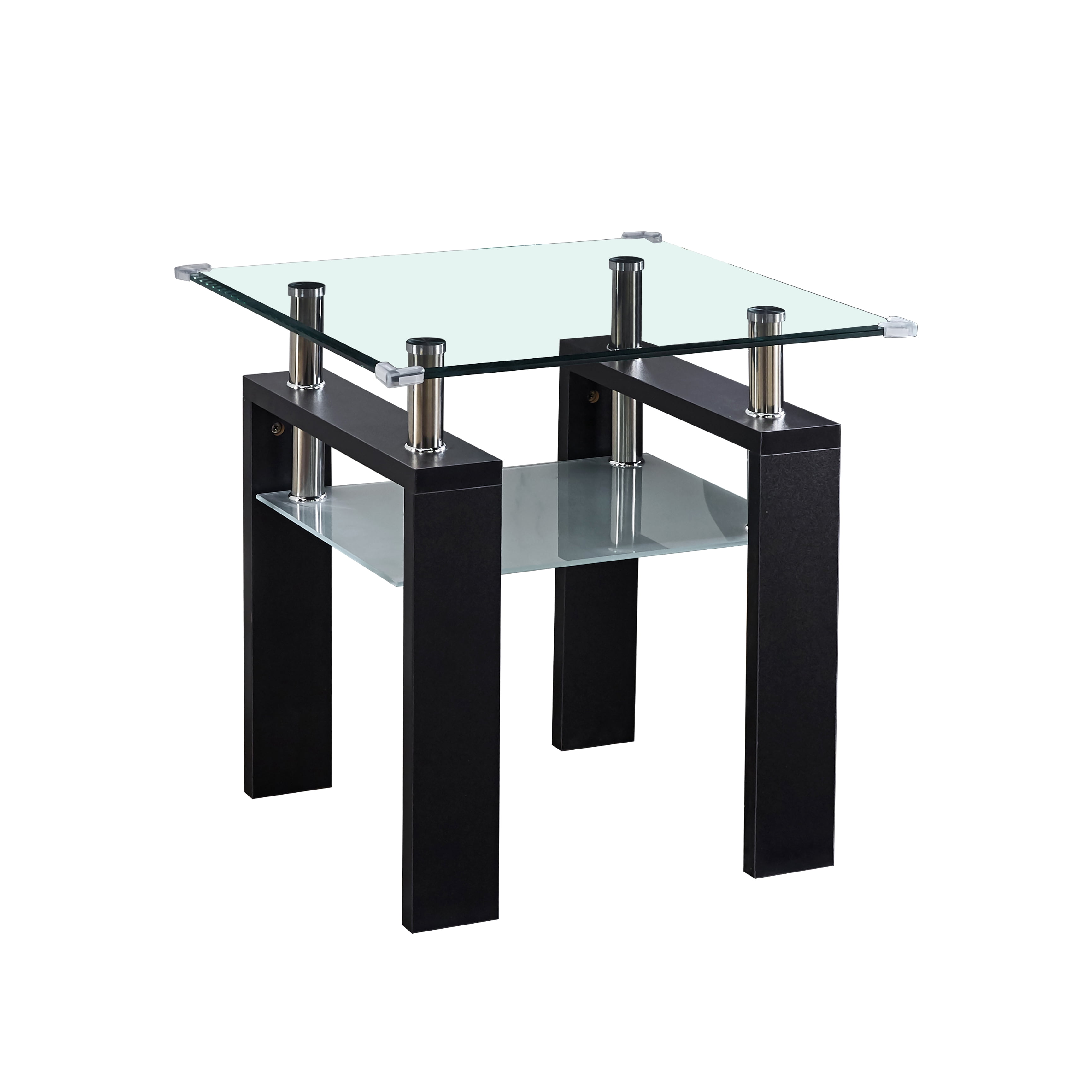 YANSHE Glass Side Table, End Tables Living Room With Frosted Glass Shelf, Tempered Glass Tabletop, Modern Square Corner Table For Dining Room Bedroom