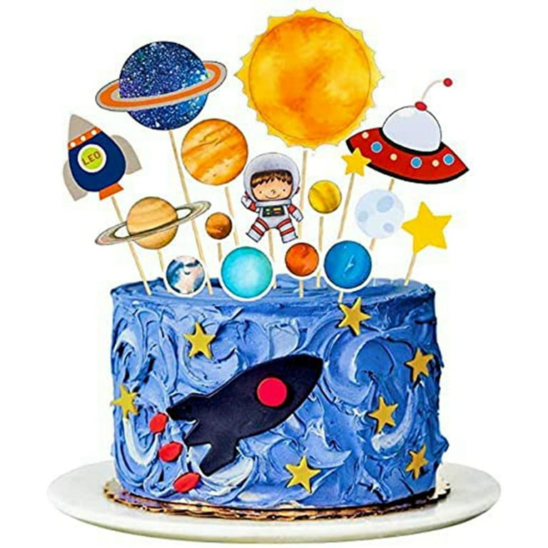 YANSION 16Pcs Space Theme Cake Topper Happy Birthday Cake