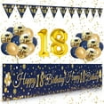 thumbnail image 1 of YANSION 18th Birthday Decorations for Boys Men, 18th Birthday Party Kit with Navy Blue Gold Happy 18th Birthday Banner, Navy Blue Gold Confetti Balloons Number 18 Balloon Triangle Flag Banner, 1 of 8
