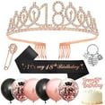 thumbnail image 1 of YANSION 18th Black Rose Gold Birthday Decorations Women, 18th Birthday Crown and Birthday Sash, Birthday Tiara Crown, 18th Birthday Cupcake Topper Confetti Balloons Party Accessories Decorations Girls, 1 of 8