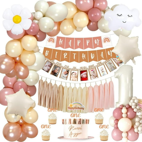 Yansion 1st Birthday Decorations for Girls Baby Shower, 70 Piece Decorative Pink and Gold Set