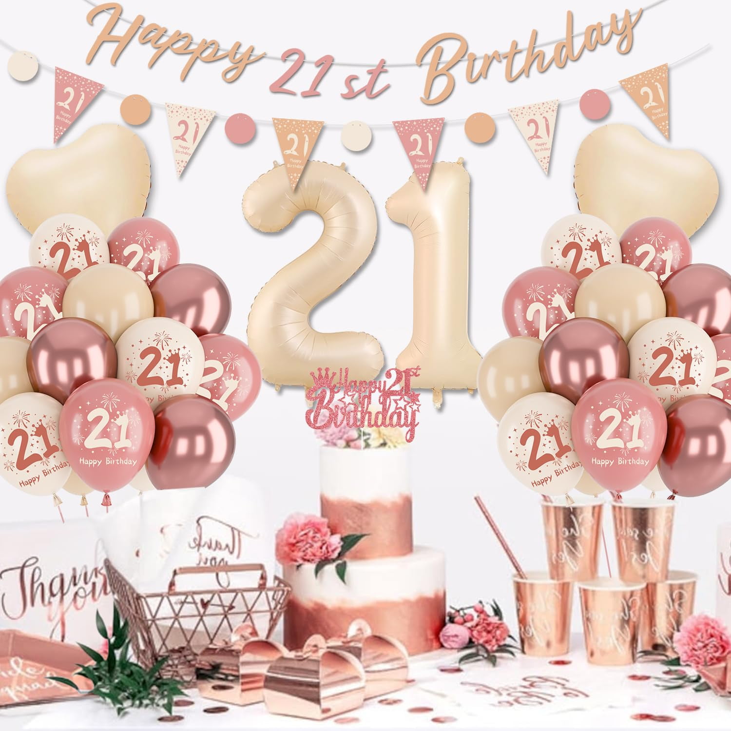 YANSION 21st Birthday Decorations for Girls, Retro Blush Pink Balloons