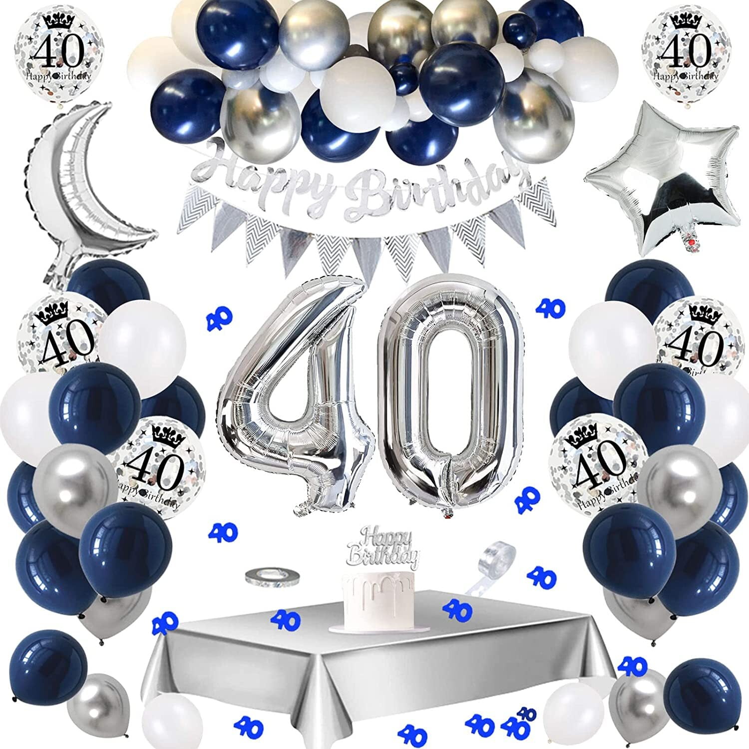 YANSION 40th Birthday Decorations Men, Navy Blue Birthday Party ...
