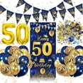thumbnail image 1 of YANSION 50th Birthday Decorations, Navy Blue Gold 50th Party Balloons, Happy Birthday Backdrop Blue Gold Sign Poster 50th Anniversary Banner Photo Booth Background Banner for 50th Party Supplies, 1 of 8