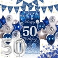 thumbnail image 1 of YANSION 50th Birthday Decorations Navy Blue and Silver Balloons Happy Birthday Banner Backdrop, 1 of 8