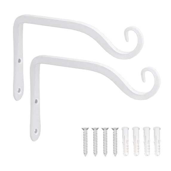 YANSION 6 Inch Decorative Hooks, Plant Hangers Outdoor Metal Hanging Plant Bracket Bird Feeder Wall Hooks for Hanging Flower Basket, Wind Chimes, Solar Lanterns, 2 Pack White