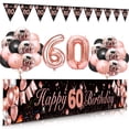 thumbnail image 1 of 60th Birthday Decorations for Women, Rose Gold 60th Birthday Decoration Kit with Happy Birthday Banner, Confetti Balloons, Number 60 Balloon Triangle Flag Banner, 1 of 8