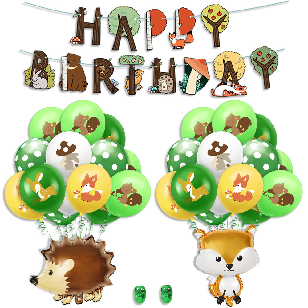 CC HOME Woodland Creature Birthday Banner - Forest Animal Party Garland For Camping Or Woodland Theme