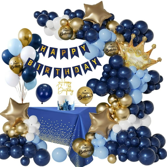 YANSION Birthday Decorations Navy Blue Gold Balloon Birthday Party Decorations, Happy Birthday Banner, Happy Birthday Garland Balloons Navy Blue Gold Decor for Birthday Anniversary Party Decorations