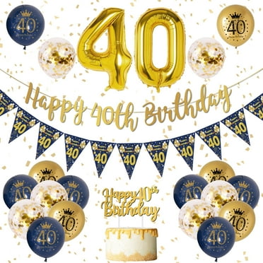 YANSION Blue Gold 40th Birthday Party Decorations, Happy 40th Birthday Pennant Banner, Metallic Gold Navy Blue Sequin Balloons Number 40 Balloon for Party Birthday Decorations