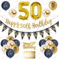 thumbnail image 1 of YANSION Blue Gold 50th Birthday Party Decorations, Happy 50th Birthday Pennant Banner, Metallic Gold Navy Blue Sequin Balloons Number 50 Balloon for Party Birthday Decorations, 1 of 6