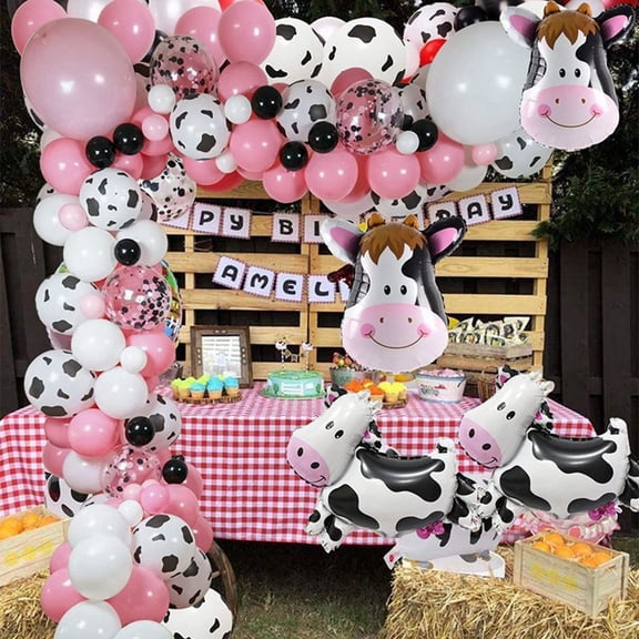 YANSION Cow Birthday Decoration Cow Balloons Farm Animals Birthday Decorations Farm Cowboy Party Balloons Cow Theme Party Pink