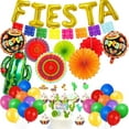 thumbnail image 1 of YANSION Fiesta Party Supplies, Multicolor Picado Banner Fiesta Cactus Alpaca Foil Balloons Paper Fan Pompoms Bunting Banner for Fiesta Mexican Cinco De Mayo Frida Kahlo Party Decorations, 1 of 4
