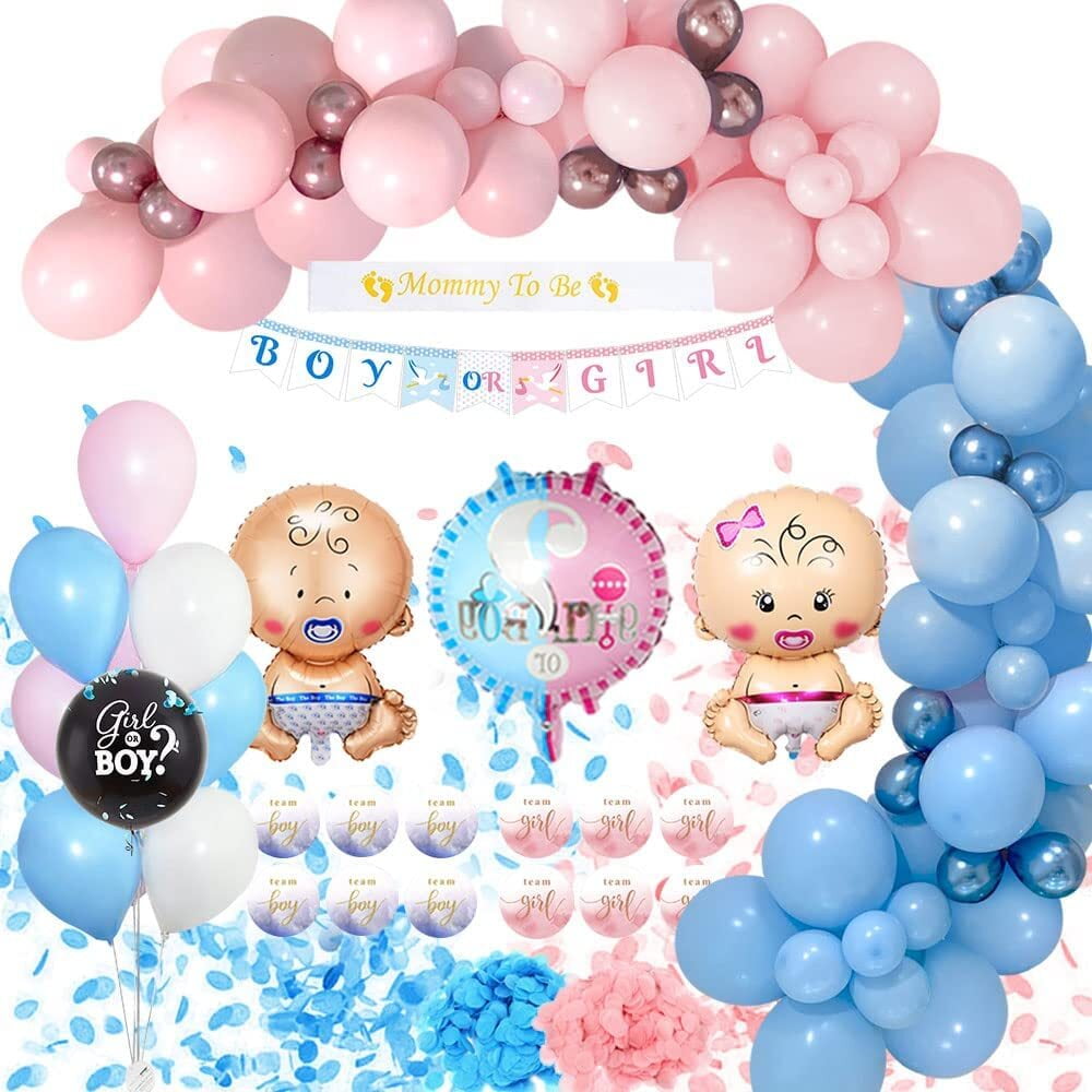 YANSION Gender Reveal Decorations, Boy or Girl Gender Reveal Party Supplies Kit  Gender Reveal Balloons Pink and Blue 