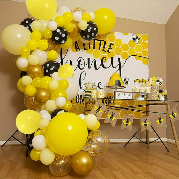 YANSION Honey Bee Birthday Party Decorations, Bee Theme Balloon Garland Arch Kit, Gender Reveal Party Supplies Baby Shower Decorations Black Yellow and White Balloons