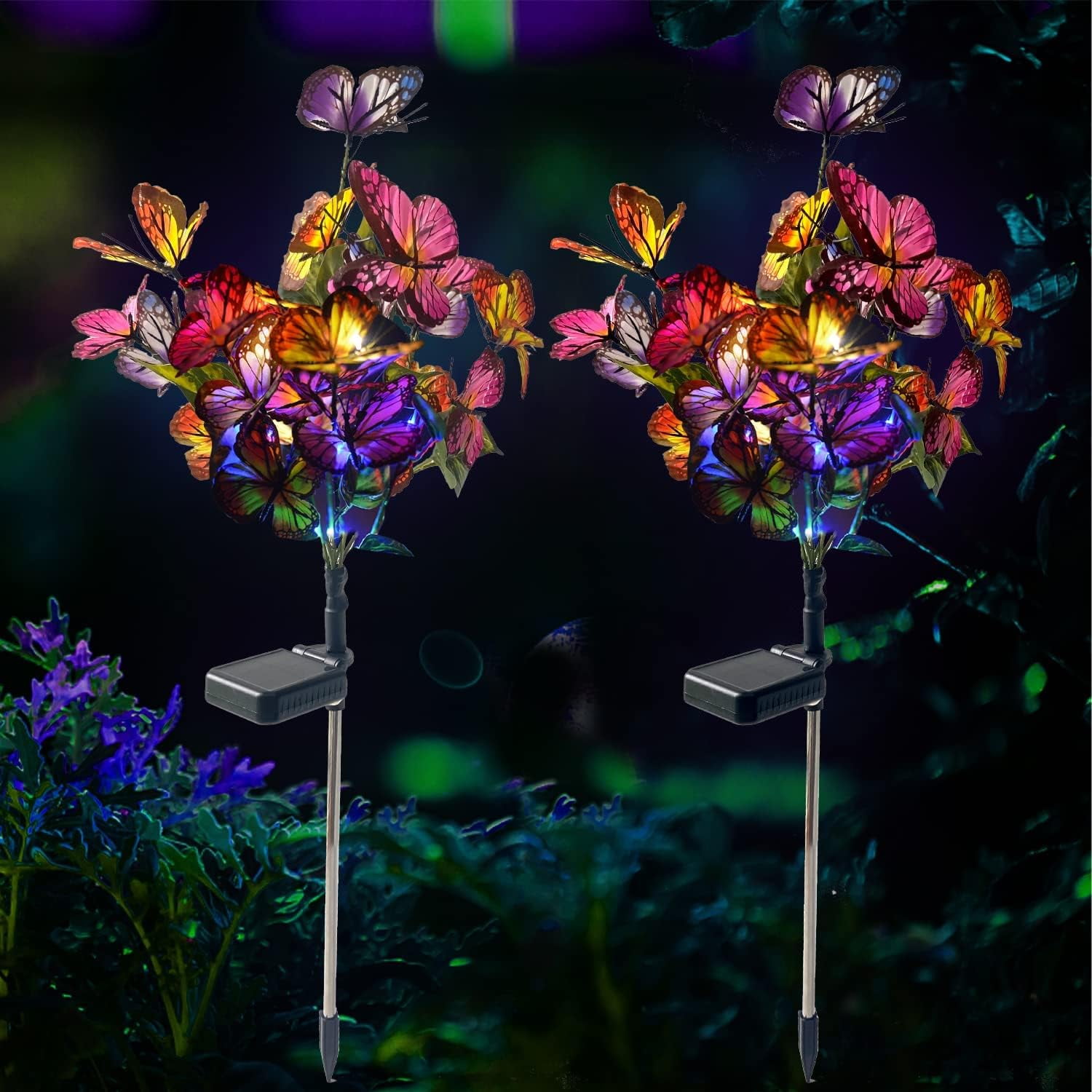 Multicolor Solar Powered Butterfly Garden String Lights, 2-Pack
