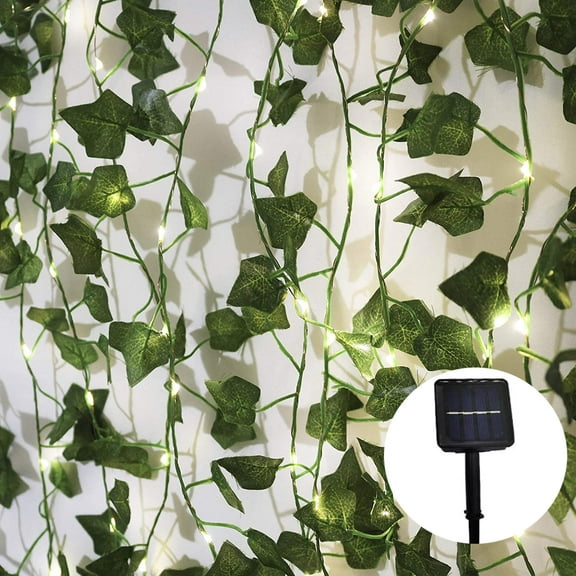 YANSION Solar Vine String Light Outdoor Waterproof Artificial Vine Hanging Fairy Lights Fake Maple Ivy Leaf Green Rattan with 16.4ft 50LED String Lights Aesthetic Decor