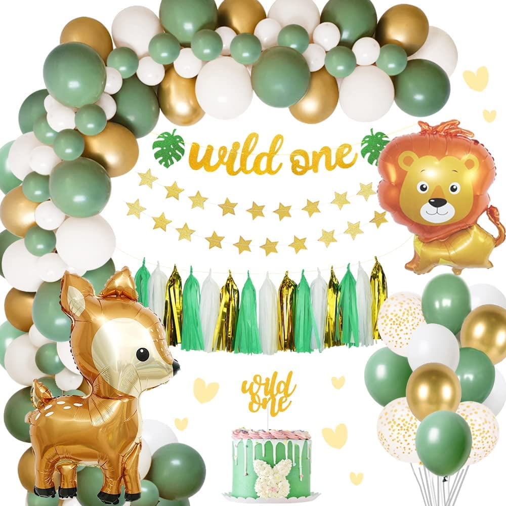 YANSION Wild One Birthday Decoration, Safari Baby First Bday Decor Kit,  Jungle 1st Bday Party Balloon Set