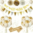 thumbnail image 1 of We Will Miss You Banner, Gold Sand White Party Decorations with Good Luck Balloons Triangle Flag Banner Confetti Balloon for Retirement, 1 of 7
