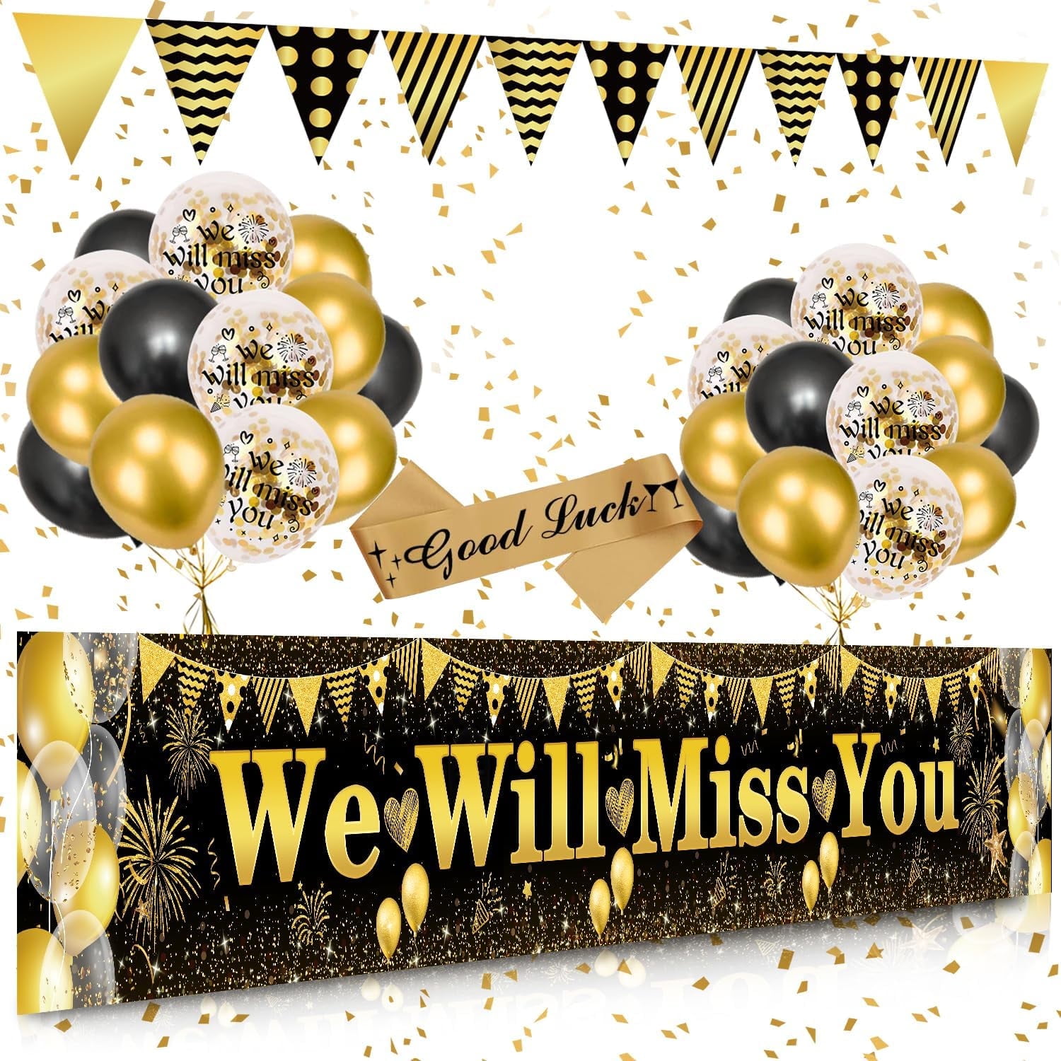Girlande Rente Deko Abschied Abschieds Party Deko,Wir Werden Dich Vermissen  Deko, Banner,Dreieck Flagge Banner,Good Luck Luftballons,Party-Zubehör Zur  We Will Miss You Ruhestand Deko, image size:1500x1500