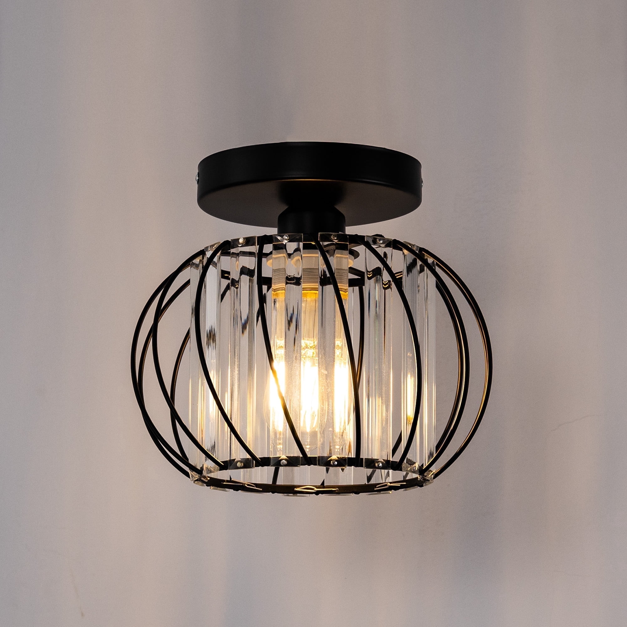 YANSUN 7.08 in 1 Light Black Modern Semi Flush Mount Ceiling Light for Bedroom Foyer Kitchen